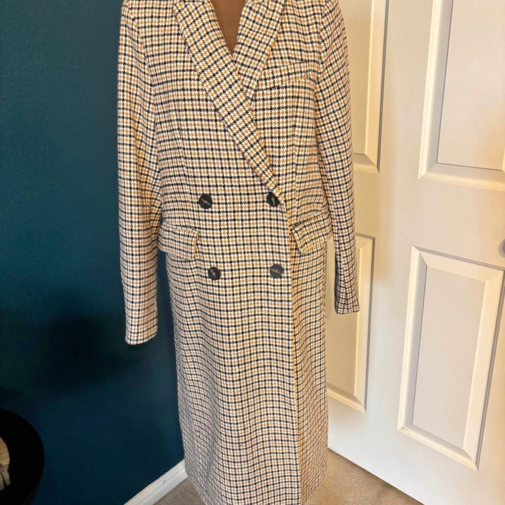 Nasty Gal Camel Houndstooth Long Coat | Size M | New With Tags
